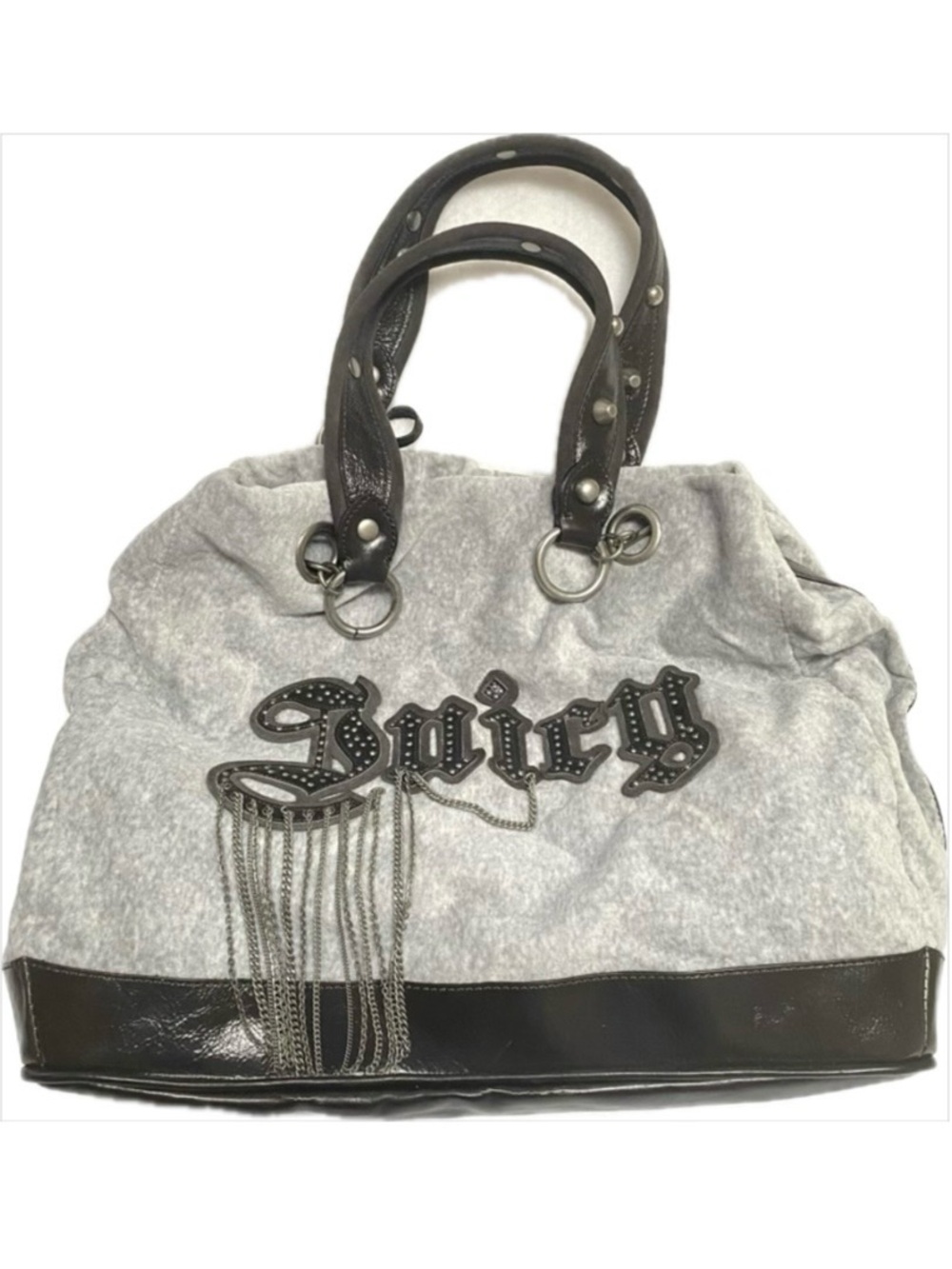 Y2K Juicy Couture Daydreamer Velour Bag Tote Gray Gothic Logo Heart Charm NWT